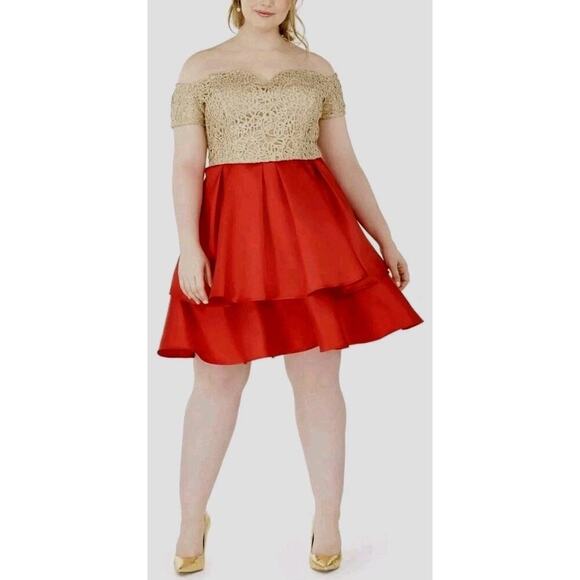 B. Darlin ~Woman Plus Size 16W~ Gold Red Embroidered Prom Cocktail Formal Dress. - Picture 1 of 15